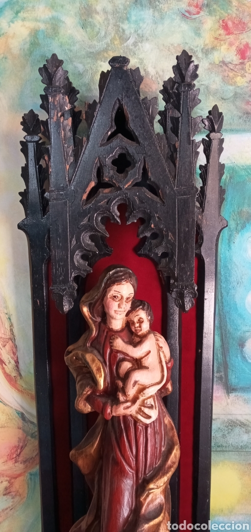 Arte: 70cm.ANTIGUA CAPILLA DE MADERA. - Foto 3