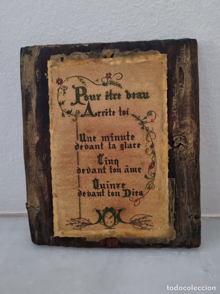 Arte: Cuadro madera y pergamino con mensaje en franc&eacute;s. - Foto 3