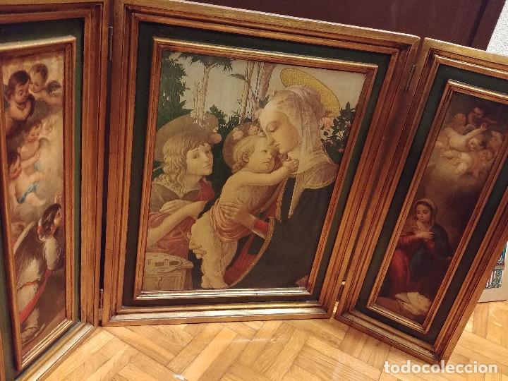 Arte: Tr&iacute;ptico religioso antiguo al &oacute;leo - Foto 1