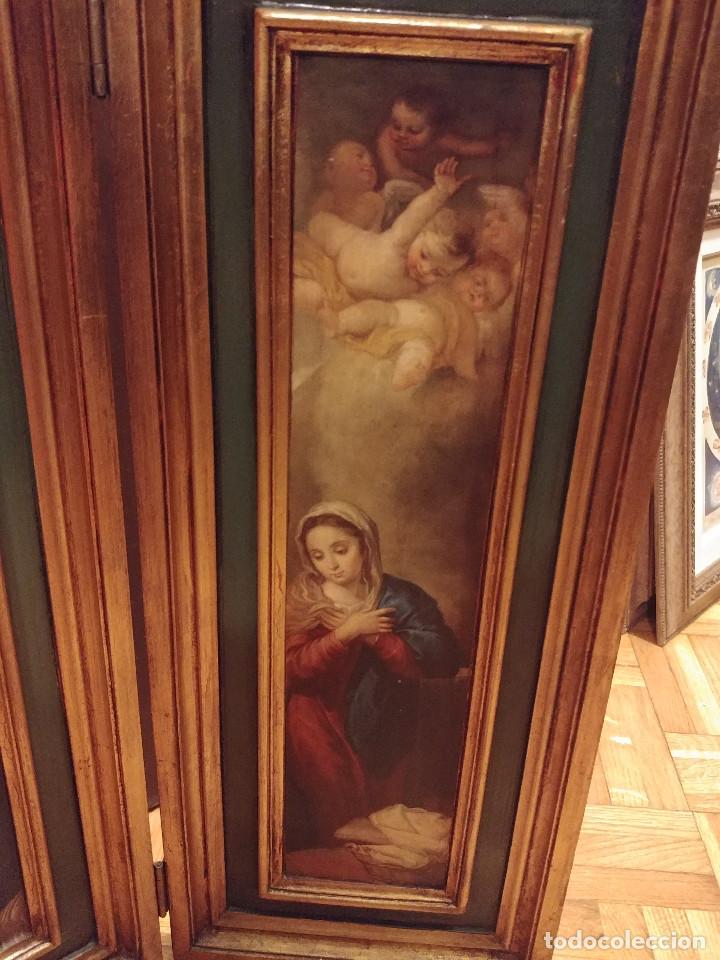 Arte: Tr&iacute;ptico religioso antiguo al &oacute;leo - Foto 4