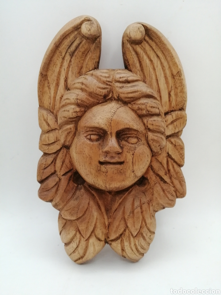 Arte: Cabeza Querub&iacute;n alado. Madera tallada - Foto 2