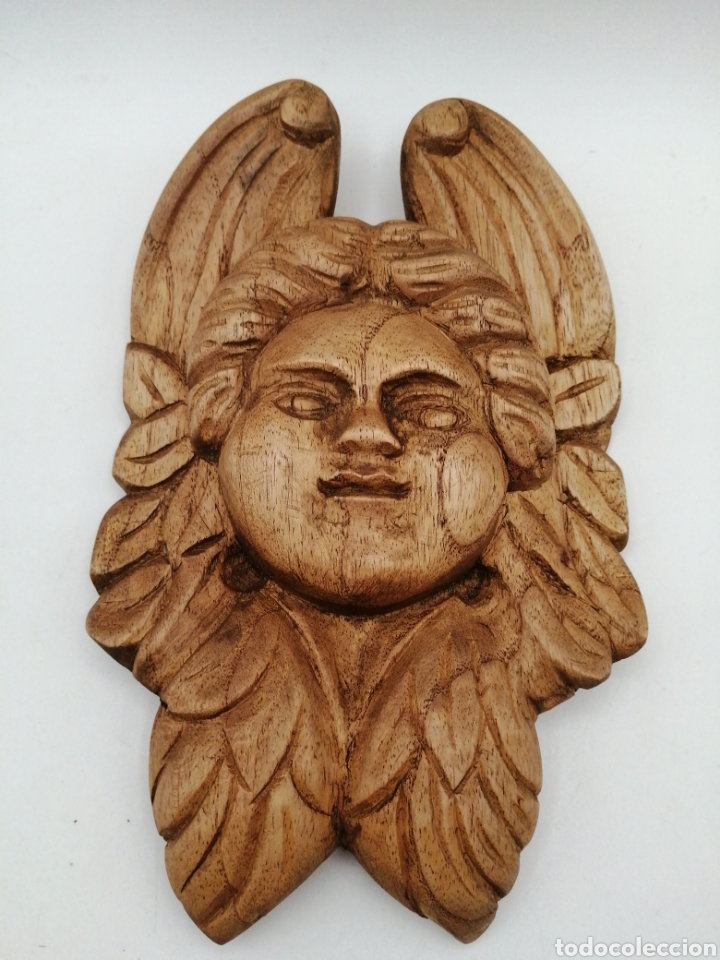 Arte: Cabeza Querub&iacute;n alado. Madera tallada - Foto 1
