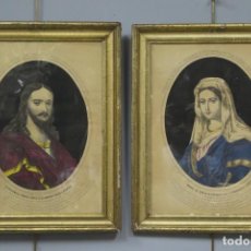 Arte: VERDADEROS RETRATOS JESUS Y MARIA. LITOGRAFIA. MARCOS EN PAN DE ORO. HACIA 1870