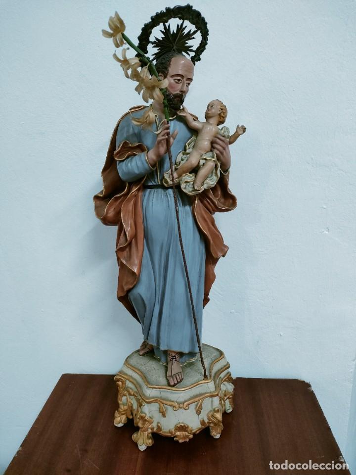 antigua figura de san jose con niño en brazos y - Compra venta en  todocoleccion