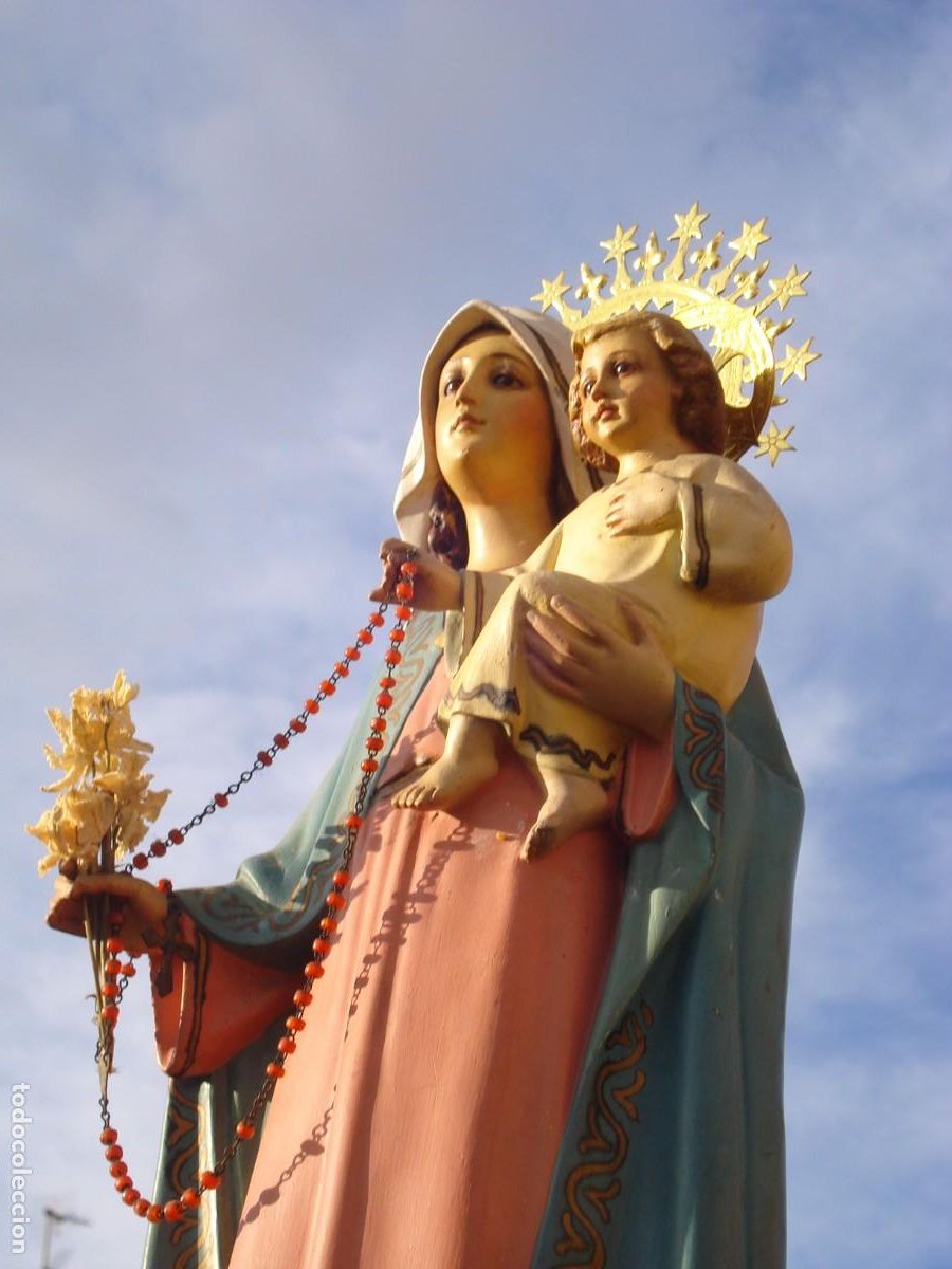Arte: VIRGEN DEL ROSARIO CON NI&Ntilde;O PASTA DE MADERA OJOS DE CRISTAL