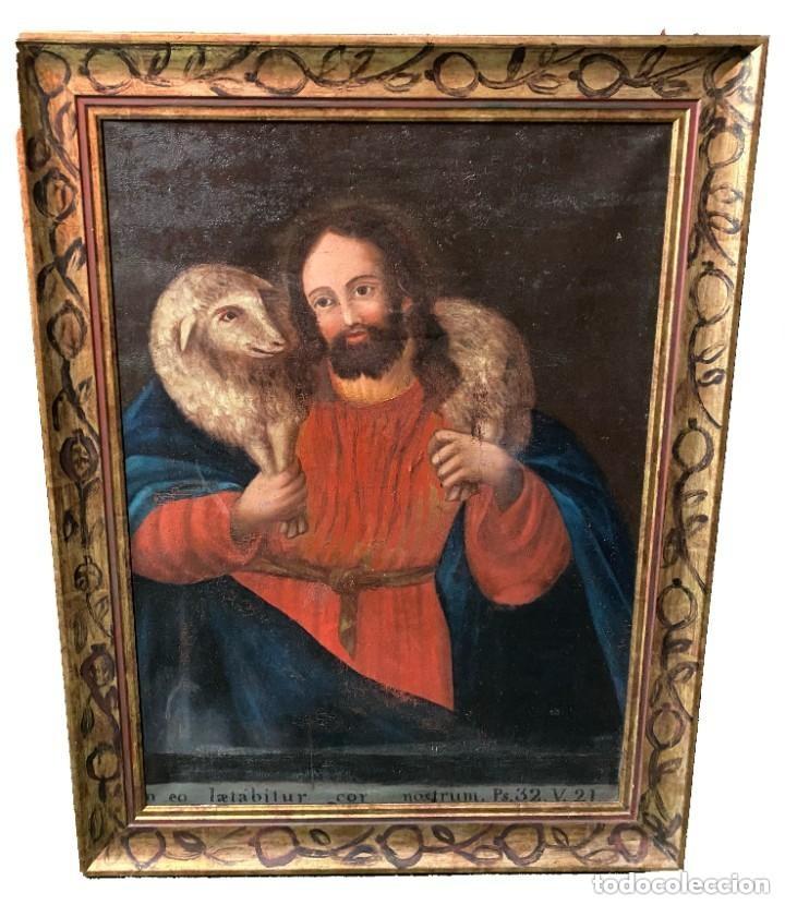 Arte: Antiguo Jesús buen pastor, con el cordero. Óleo sobre lienzo. Siglo XVII. 106x82. Ver
