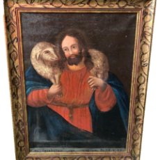 Arte: ANTIGUO JESÚS BUEN PASTOR, CON EL CORDERO. ÓLEO SOBRE LIENZO. SIGLO XVII. 106X82. VER