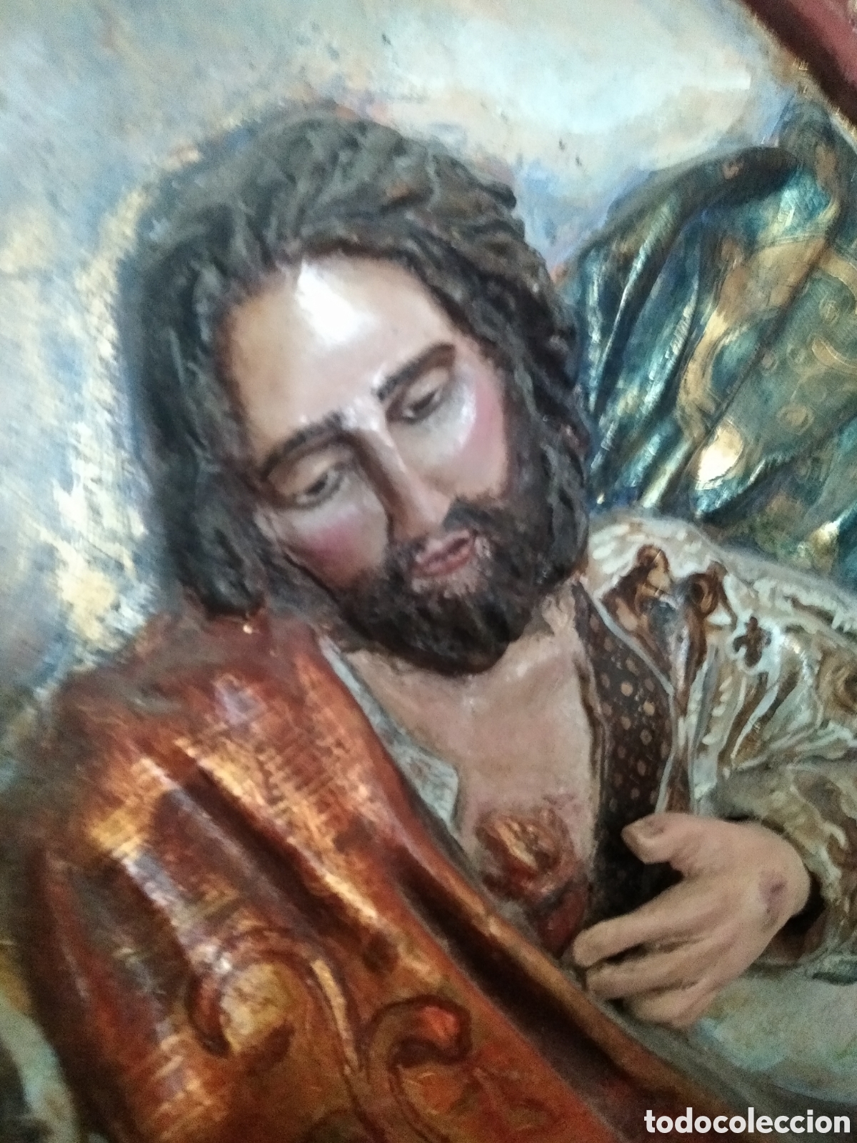 Arte: SAGRADO CORAZ&Oacute;N DE JES&Uacute;S RELIEVE TABLA - Foto 2
