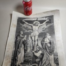 Arte: GRABADO LITOGRAFIA RELIGIOSA DE JESUS EN LA CRUZ DE BASSET SIGLO XIX GANGEL A METZ