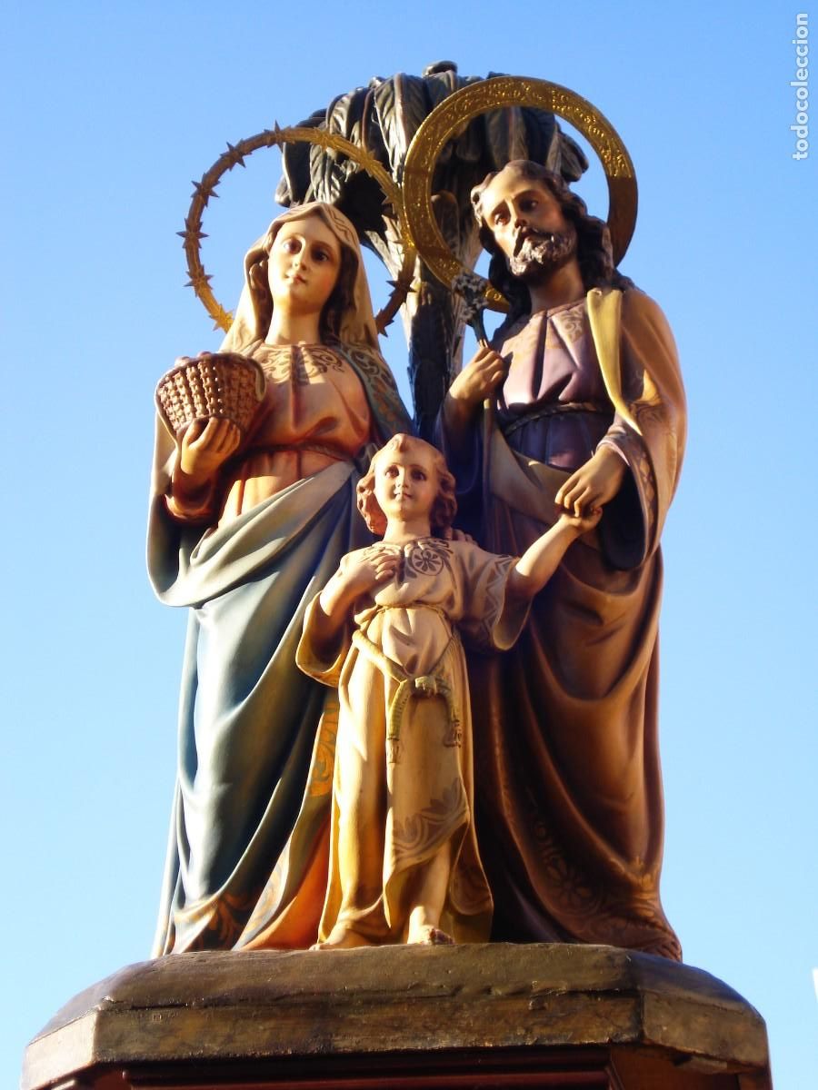 Arte: SAGRADA FAMILIA DE PASTA DE MADERA SELLADA OJOS DE CRISTAL