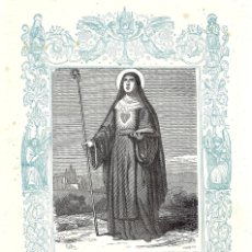 Arte: AÑO 1852 GRABADO RELIGIOSO - SANTA GERTRUDIS LA MAGNA, VIRGEN - AÑO CRISTIANO - 17 X 26 CM