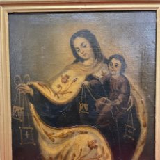 Arte: VIRGEN MARIA CON NIÑO JESUS. OLEO SOBRE LIENZO. ESCUELA COLONIAL. SIGLO XVIII - XIX
