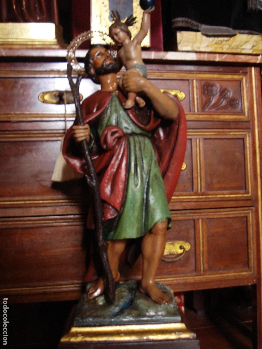 Arte: SAN CRIST&Oacute;BAL CON NI&Ntilde;O TALLA DE MADERA
