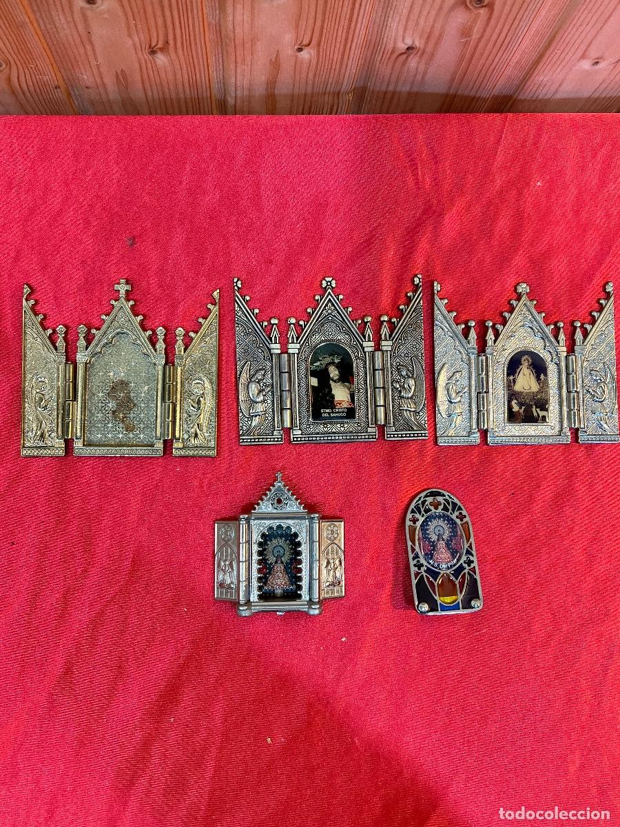 Arte: LOTE DE 5 TRIPTICOS CAPILLAS EN METAL - Foto 2