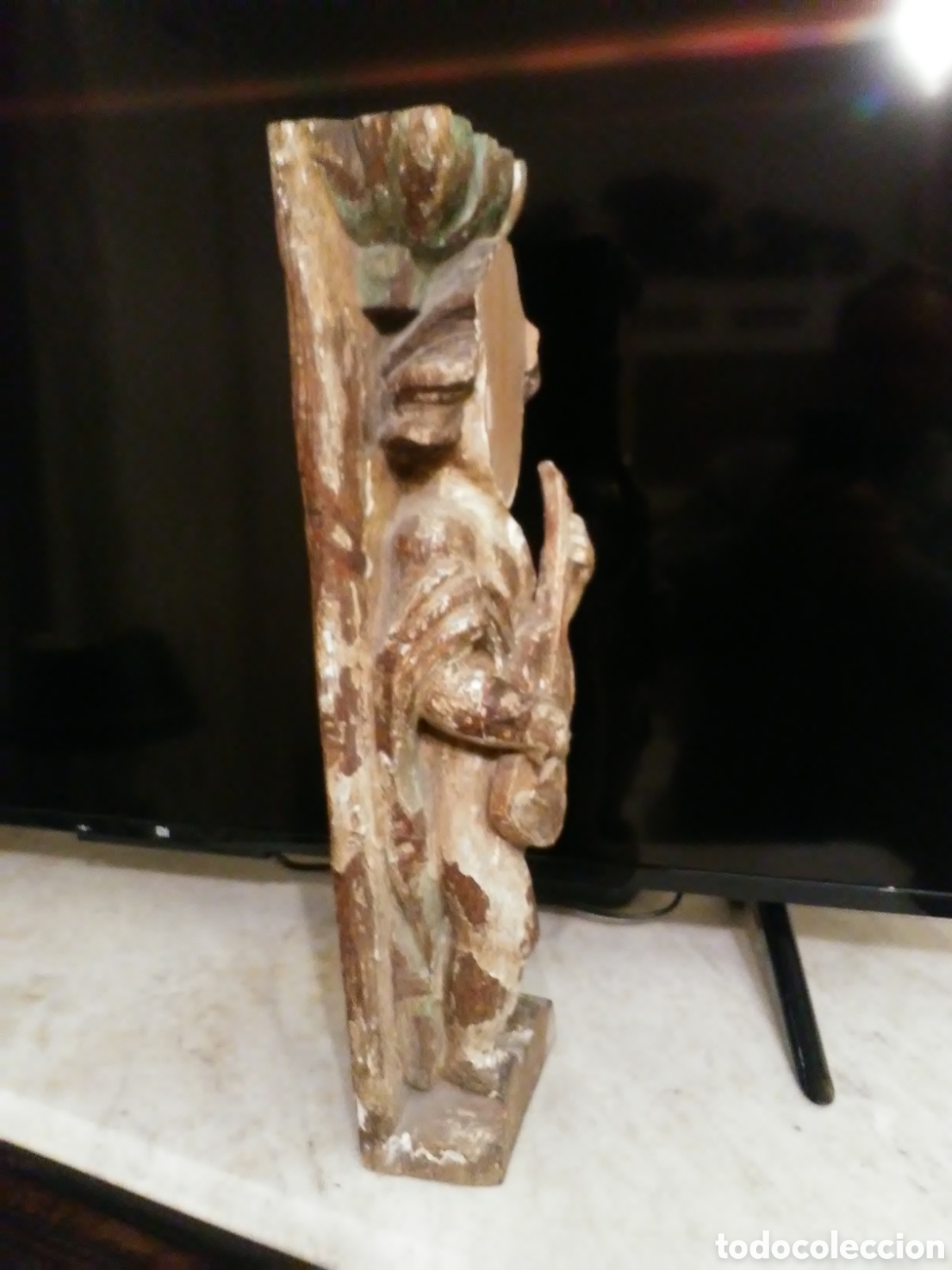 Arte: Angel de madera policromada con laud - Foto 3