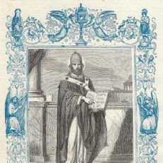 Arte: AÑO 1852 GRABADO RELIGIOSO - SAN CELESTINO, PAPA Y CONFESOR - AÑO CRISTIANO - 17 X 26 CM