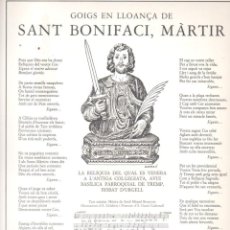 Arte: GOIGS A SANT BONIFACI - TREMP (TORRELL DE REUS, 1980). Lote 403404579