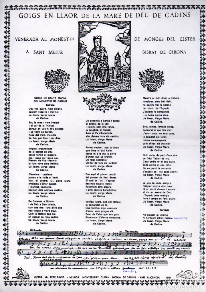 Arte: GOIGS DE LA MARE DE DEU DE CADINS (1981) - Foto 1