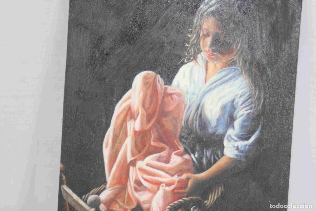 Arte: OLEO SOBRE TABLA NI&Ntilde;A GUARDANDO ROPA - Foto 4