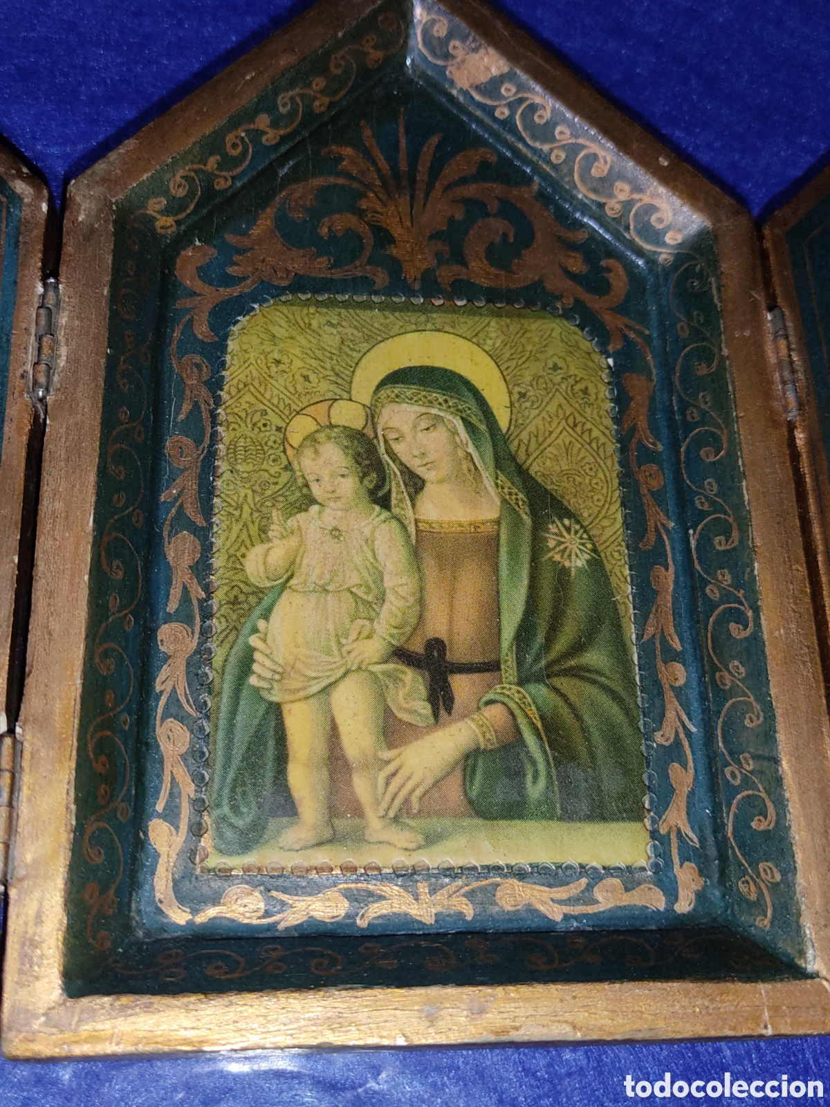 Arte: Tr&iacute;ptico de la virgen y el ni&ntilde;o Jesus de madera. - Foto 3