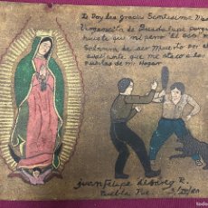 Arte: CURIOSA CHAPA METALICA CON ESCENA RELIGIOSA PINTADA A MANO. PUEBLA, MEXICO. 1960