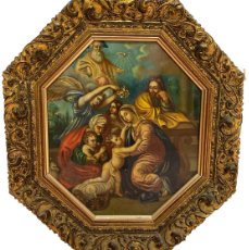 Arte: ANTIGUO ÓLEO SOBRE CHAPA BARROCO ITALIANO. S. XVIII. DIOS PADRE, NIÑO JESÚS, SAN JOSÉ. 40X35