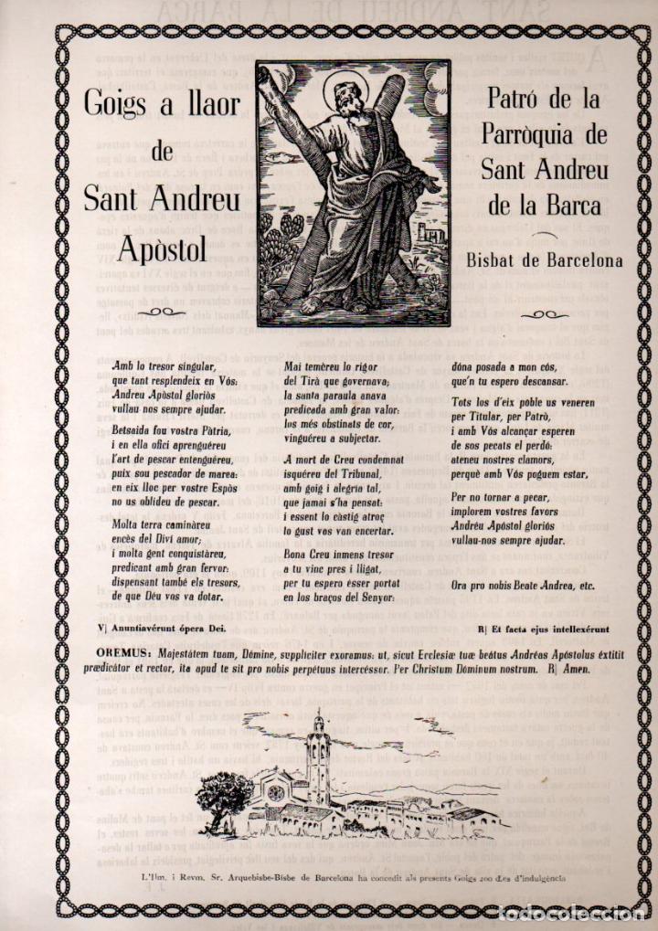 Arte: GOIGS DE SANT ANDREU - DE LA BARCA - Foto 1