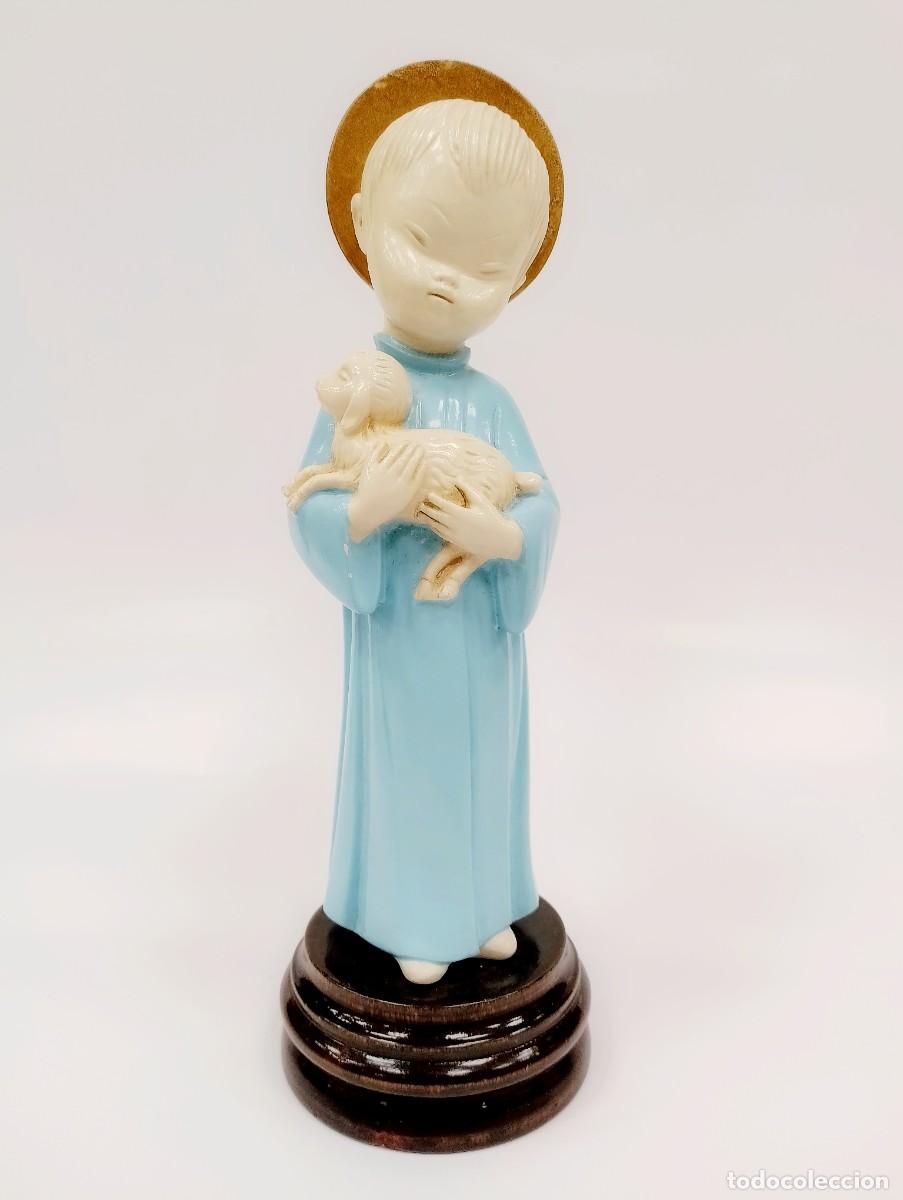 Arte: NI&Ntilde;O JES&Uacute;S DE PIE CON CORDERO 23cm. - Foto 1