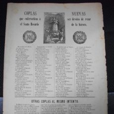 Arte: C. 1900 GOZO GOIGS PLIEGO - COPLAS NUEVAS DE REZAR EL SANTO ROSARIO DE LA AURORA - MANRESA RELIGION