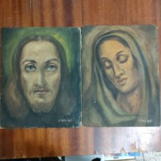 Arte: ACRILICO SOBRE CARTON - LAXEIRO FIRMADOS - JESUS Y VIRGEN 25'5X20CM CADA UNO