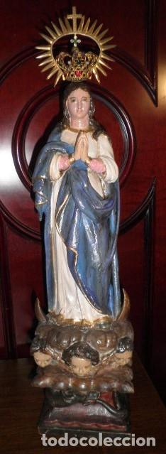 Arte: VIRGEN INMACULADA EN MADERA MACIZA. POSIBLEMENTE BARROCA - Foto 1