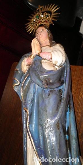 Arte: VIRGEN INMACULADA EN MADERA MACIZA. POSIBLEMENTE BARROCA - Foto 4