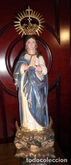 Arte: VIRGEN INMACULADA EN MADERA MACIZA. POSIBLEMENTE BARROCA - Foto 5
