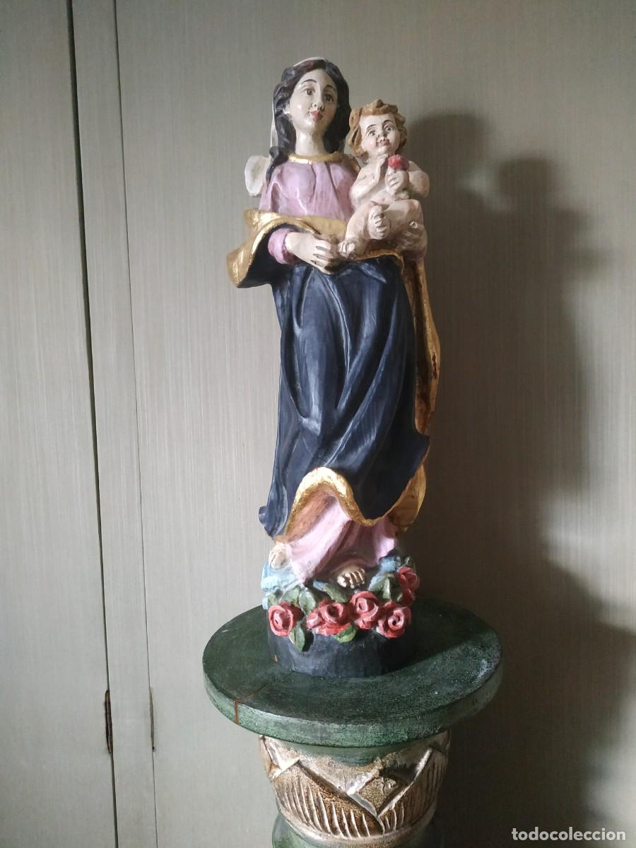 Arte: Virgen Mar&iacute;a de madera con el ni&ntilde;o - Foto 2