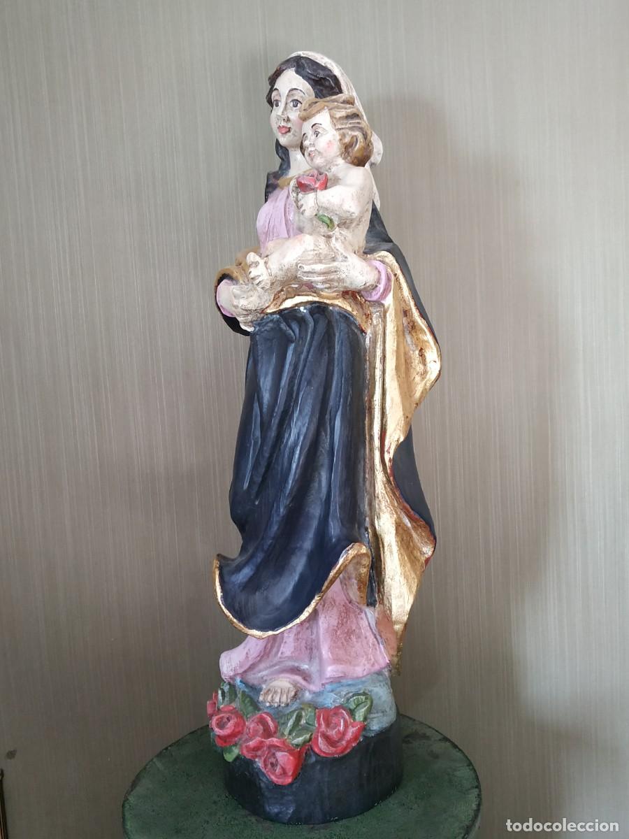 Arte: Virgen Mar&iacute;a de madera con el ni&ntilde;o - Foto 4
