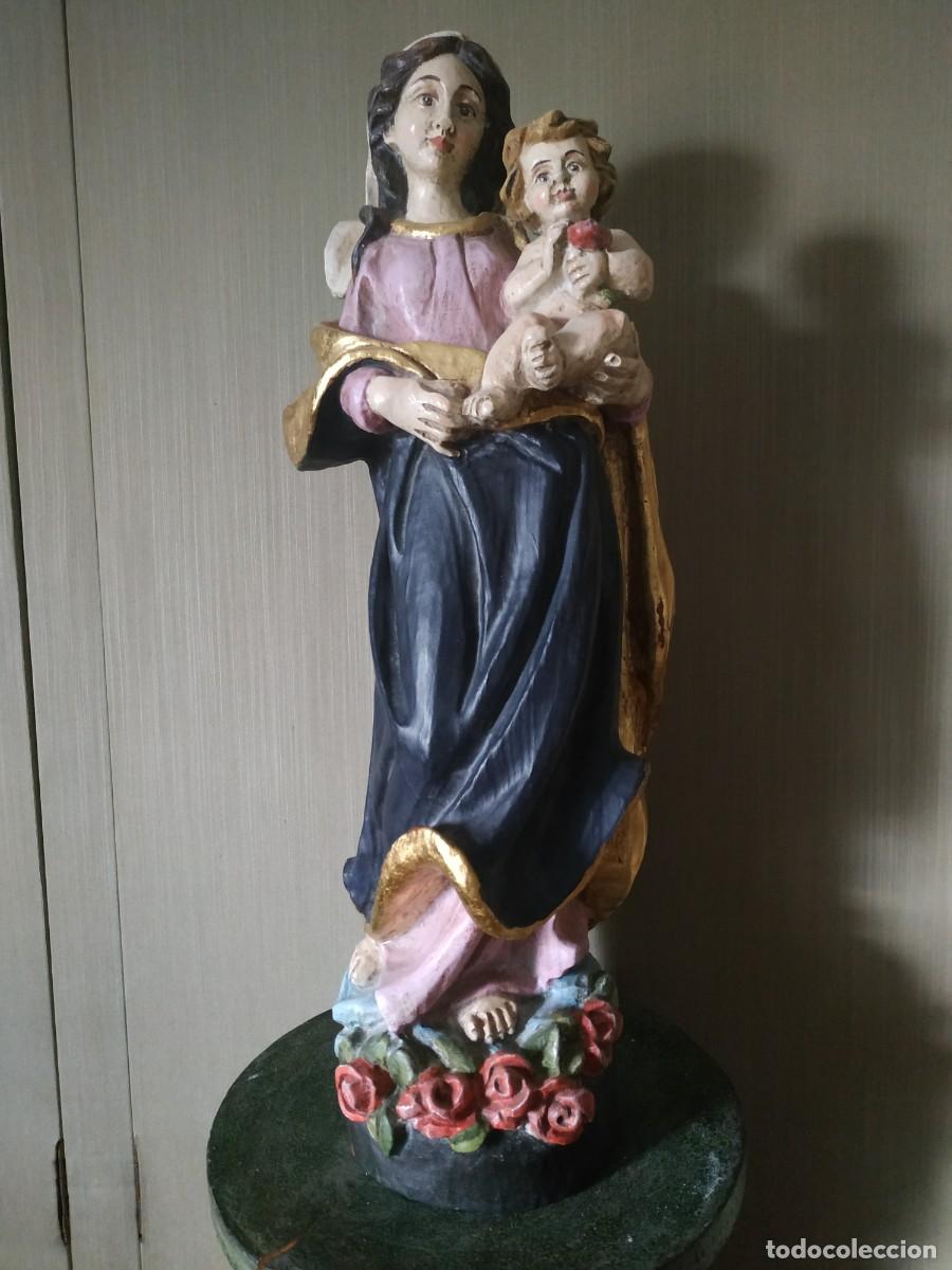 Arte: Virgen Mar&iacute;a de madera con el ni&ntilde;o - Foto 6