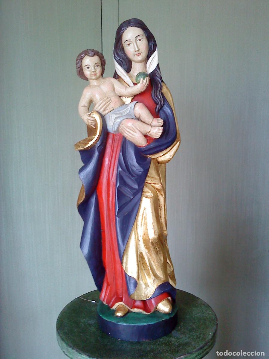 Arte: VIRGEN DE MADERA CON EL NI&Ntilde;O DE ESTILO G&Oacute;TICO - Foto 7