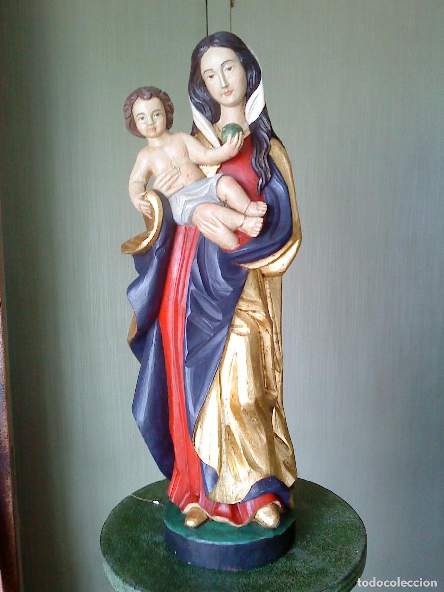 Arte: VIRGEN DE MADERA CON EL NI&Ntilde;O DE ESTILO G&Oacute;TICO - Foto 3