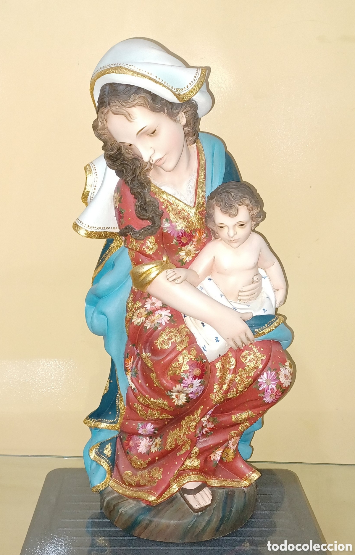 Arte: VIRGEN CON NI&Ntilde;O SENTADA 60CM MADERA - Foto 1