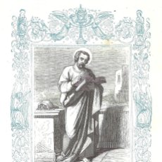 Arte: AÑO 1853 GRABADO RELIGIOSO - SAN MATEO, APOSTOL Y EVANGELISTA - AÑO CRISTIANO - 17 X 26 CM