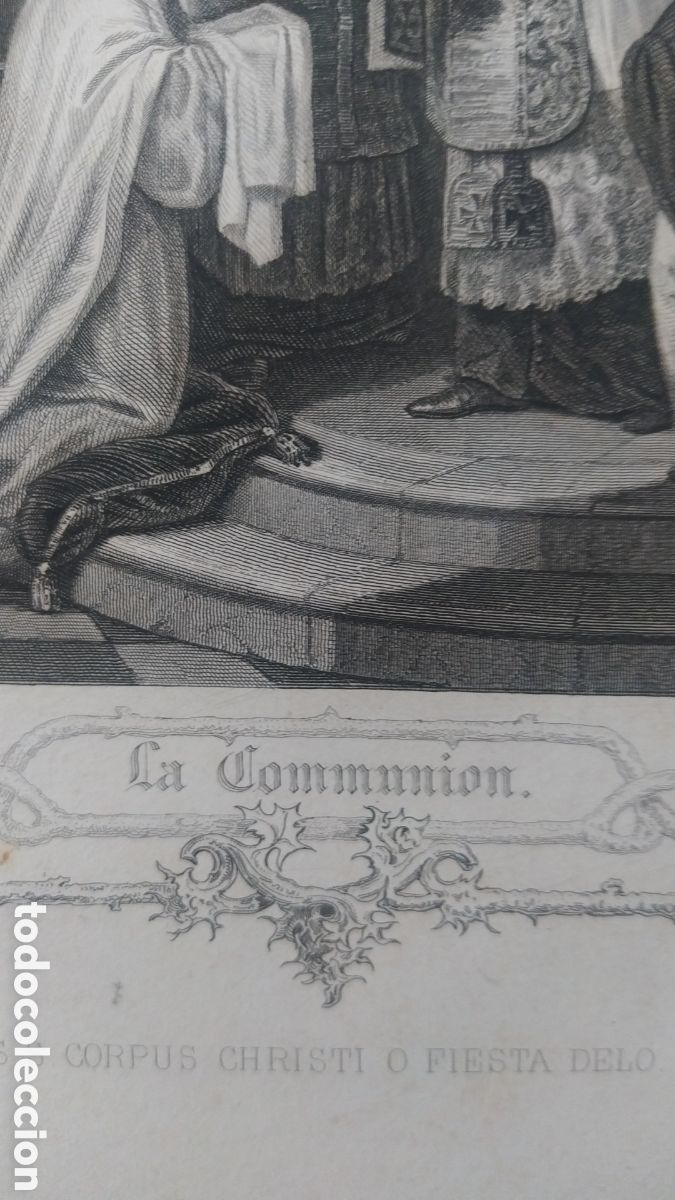 Arte: ANTIGUO GRABADO EN PLANCHA DE LA COMUNI&Oacute;N - Foto 2