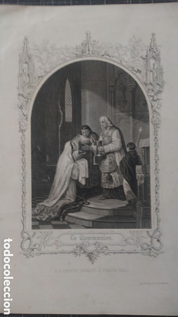 Arte: ANTIGUO GRABADO EN PLANCHA DE LA COMUNI&Oacute;N - Foto 4
