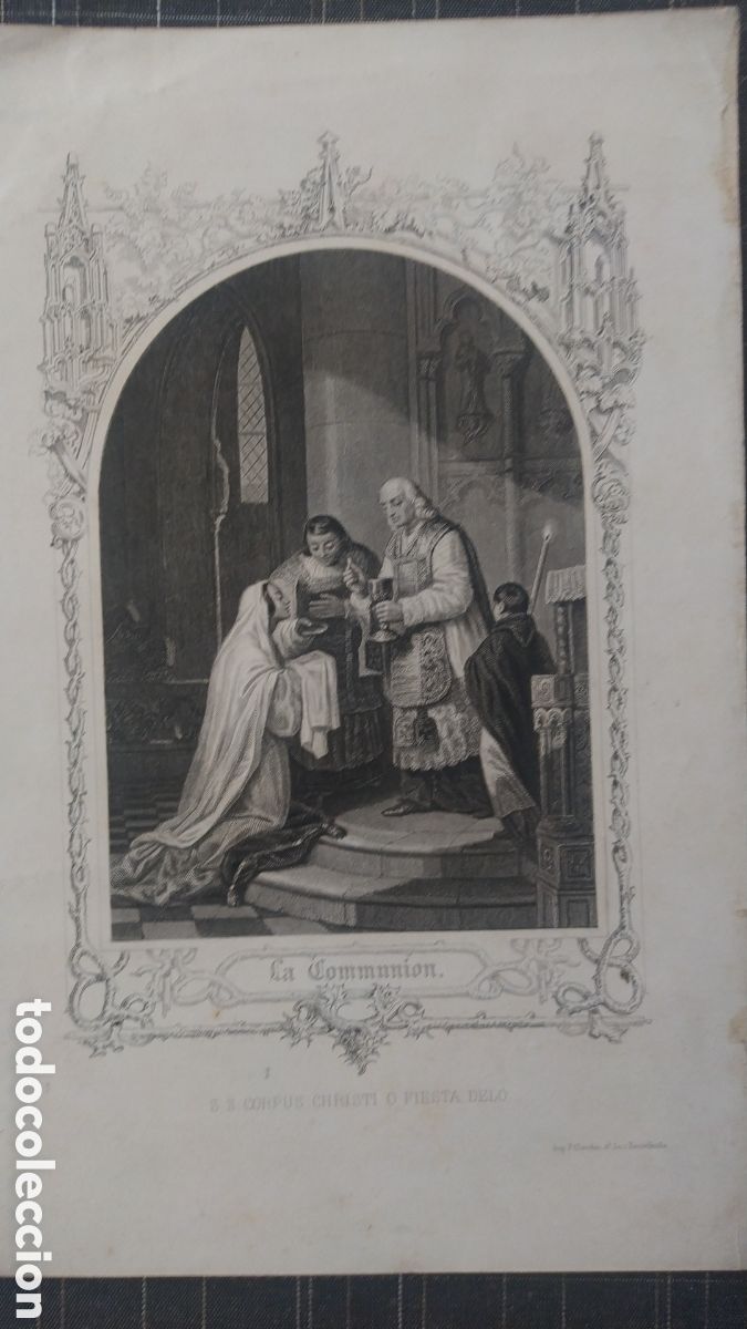 Arte: ANTIGUO GRABADO EN PLANCHA DE LA COMUNI&Oacute;N - Foto 7