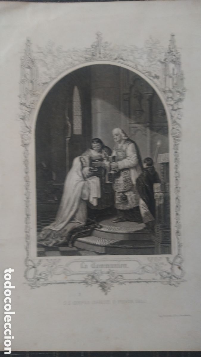 Arte: ANTIGUO GRABADO EN PLANCHA DE LA COMUNI&Oacute;N - Foto 1