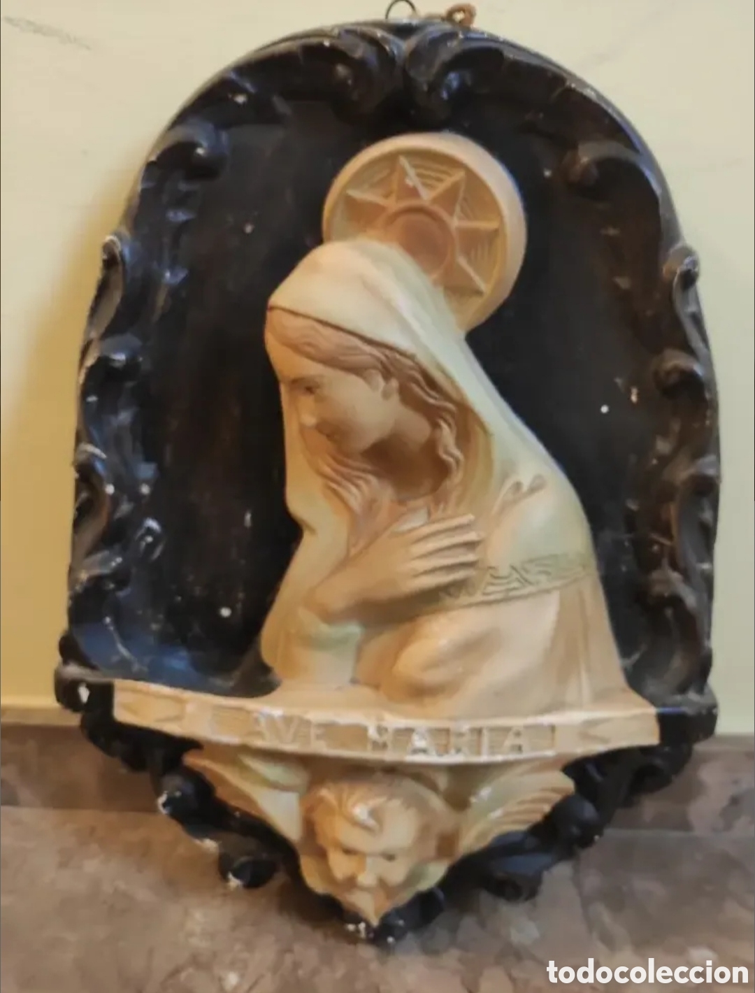 Arte: Cuadro Virgen Mar&iacute;a antiguo. - Foto 1