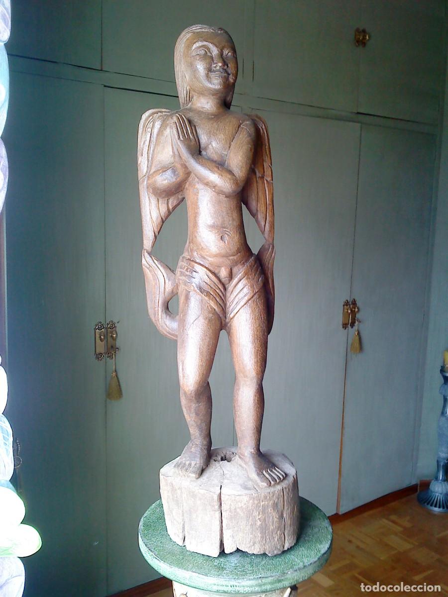 Arte: 58 cm. ANTIGUO ANGEL DE MADERA - Foto 1