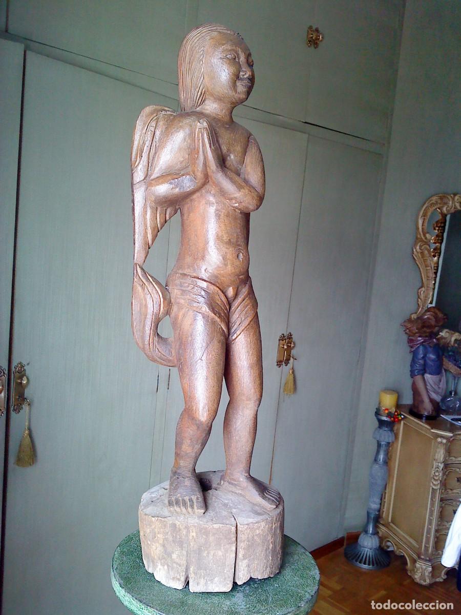 Arte: 58 cm. ANTIGUO ANGEL DE MADERA - Foto 2