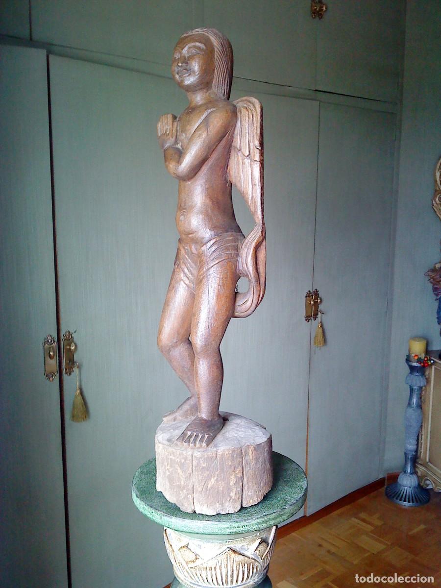 Arte: 58 cm. ANTIGUO ANGEL DE MADERA - Foto 3