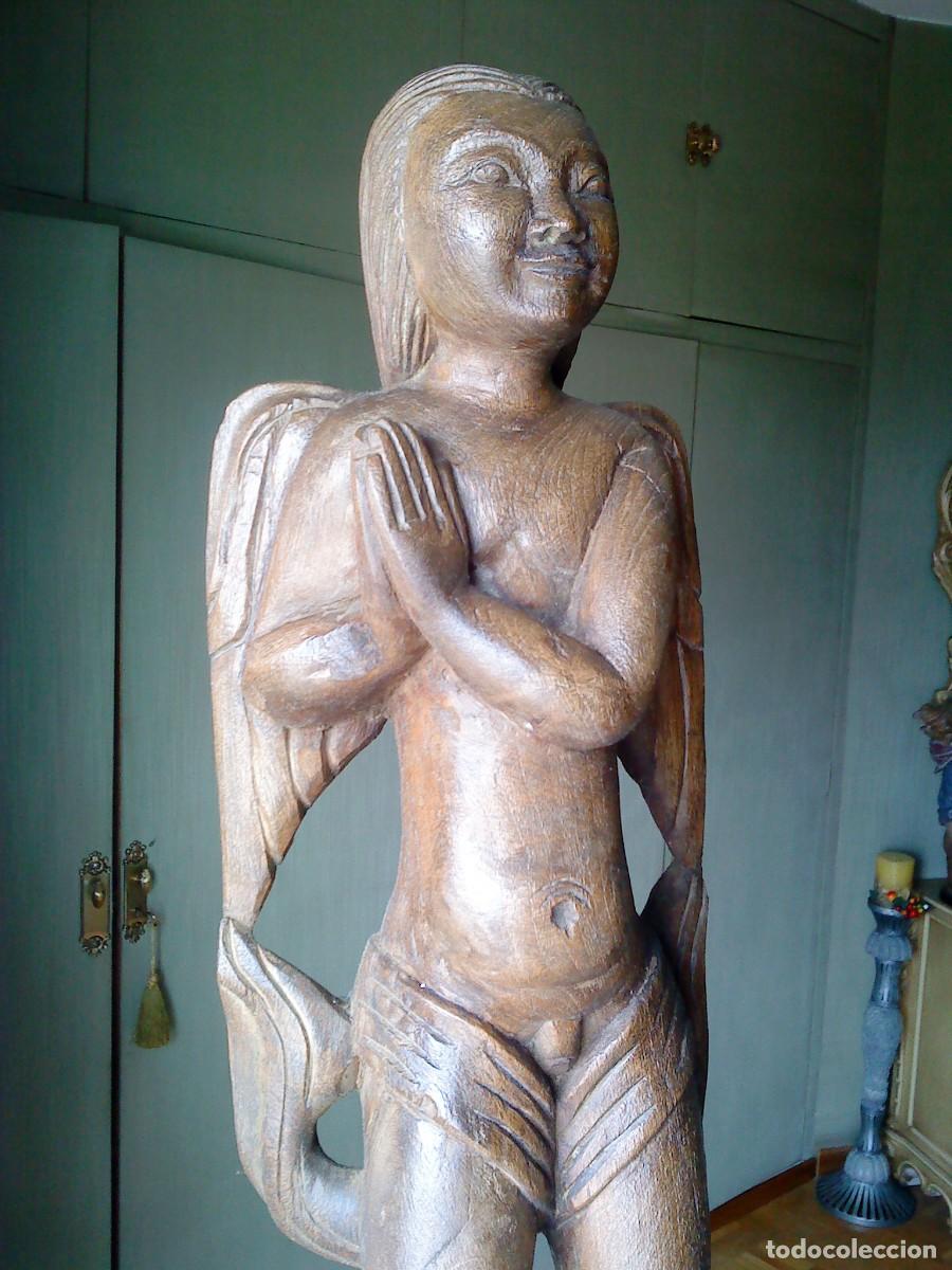 Arte: 58 cm. ANTIGUO ANGEL DE MADERA - Foto 4