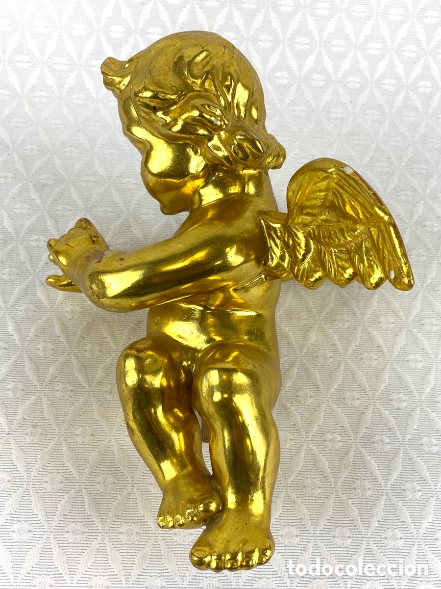 Arte: ANGEL DE MADERA DORADA AL ORO - 23 cm - Foto 2